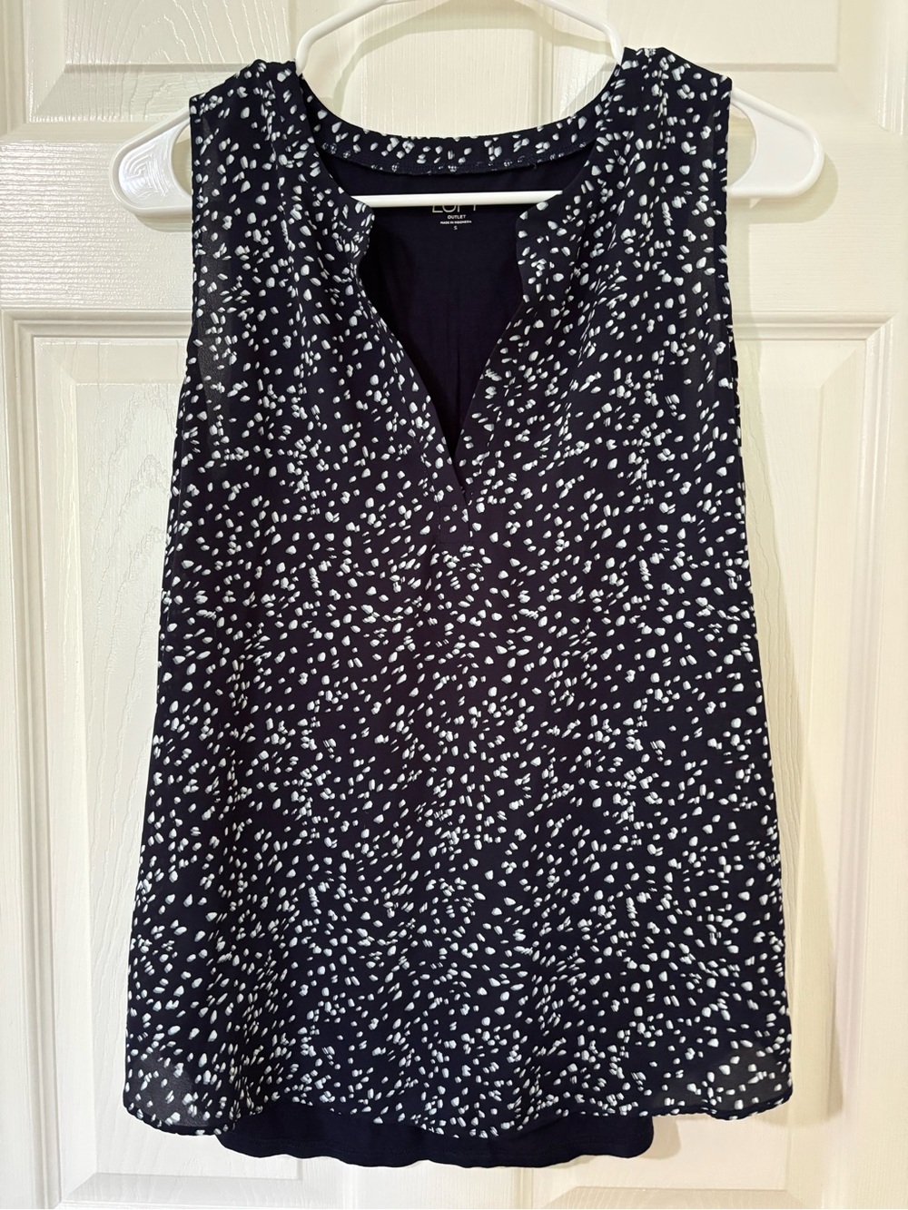LOFT Navy Blouse with White Dot Pattern